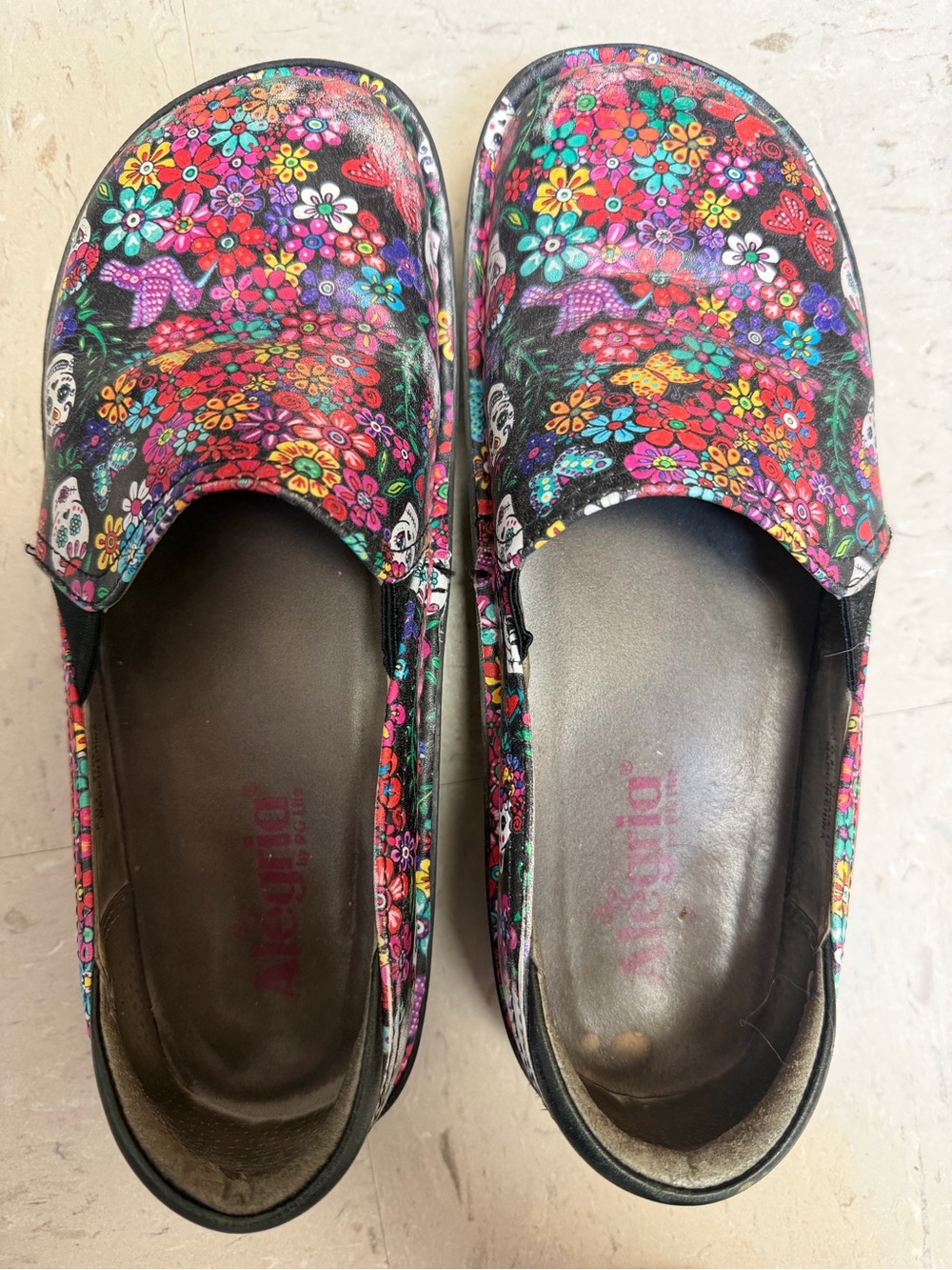 Alegria Black Floral Slip-On Clog
